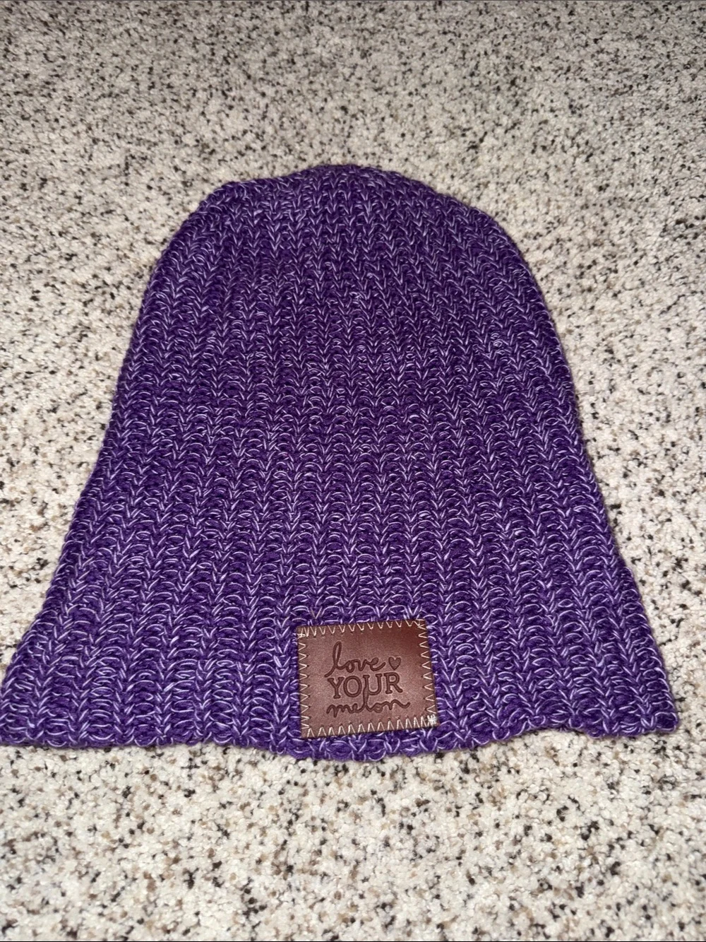 Love Your Melon Kids Purple Knit Beanie with Leather Patch
